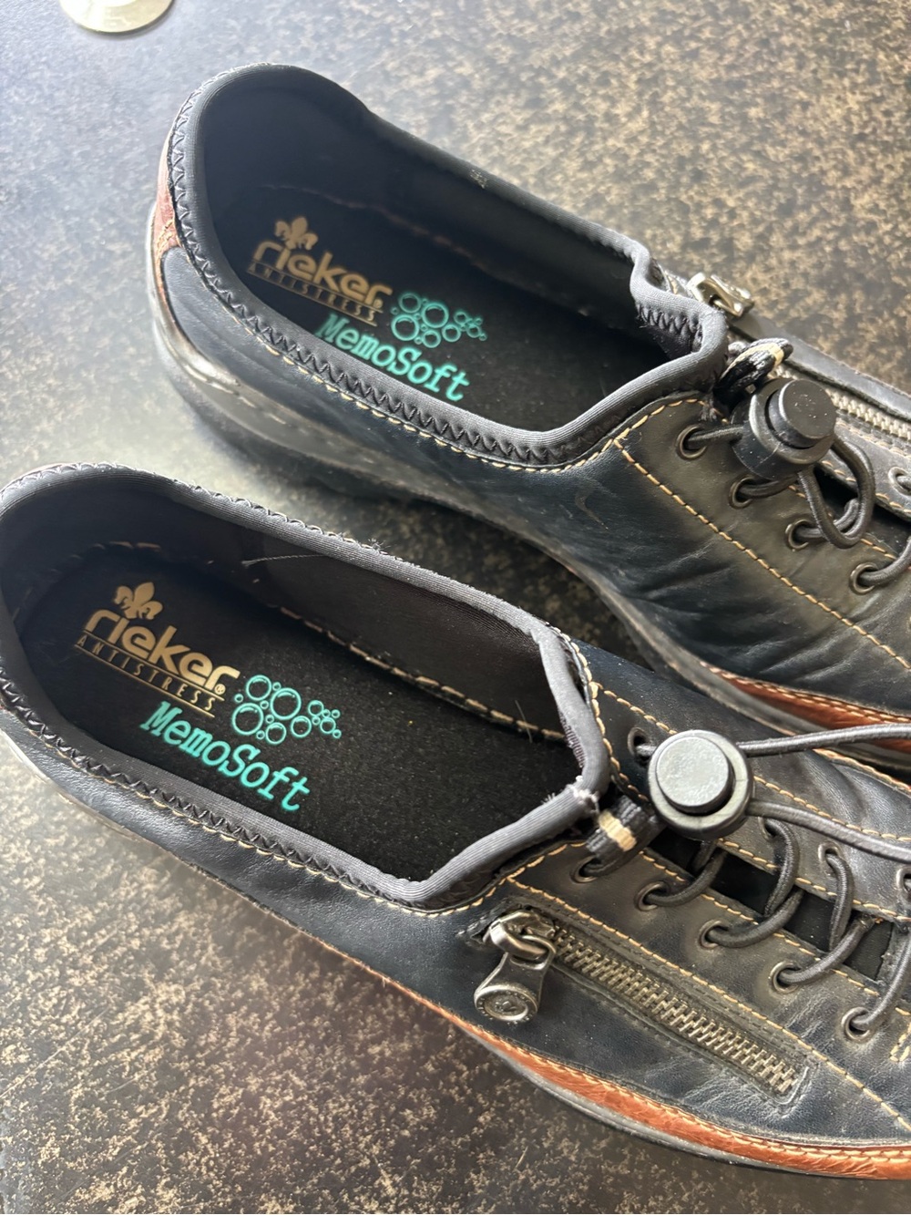 Rieker Antistress MemoSoft WomeLeather Shoes Black Brown Zip Lace EU 40 US 9-9.5 - Picture 3 of 8